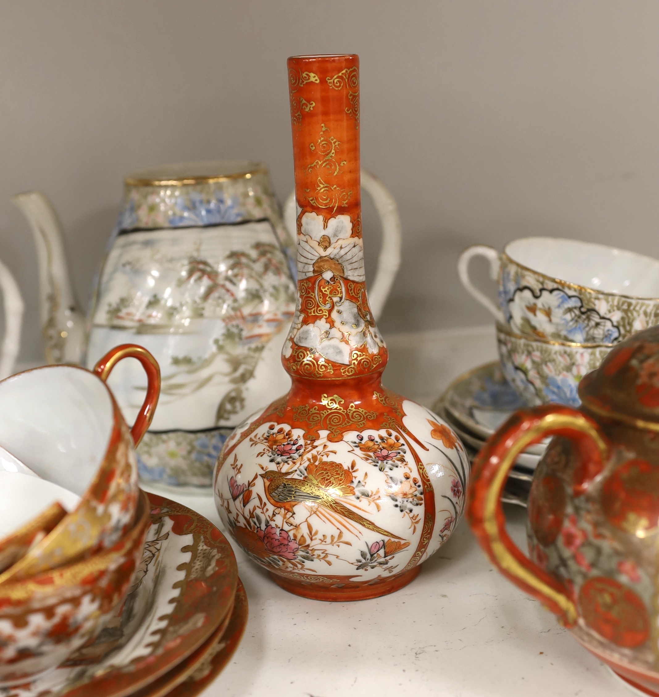 A group of Japanese ceramics, Meiji period, teapot (missing cover), jug, teacups, saucers, etc. (10)